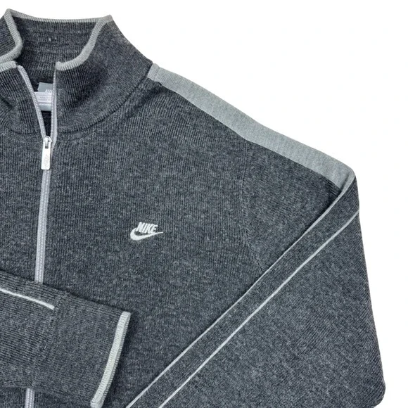 Vintage Nike Sportswear Wool Full Zip Mock Sweater Gray Mens Size XL Heavyweight